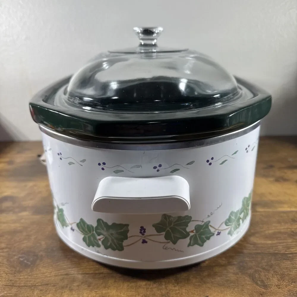 Rival Slow Cooker 4.5 qt Oval Crock-Pot Ivy & Grapes Green & White MODEL 3745